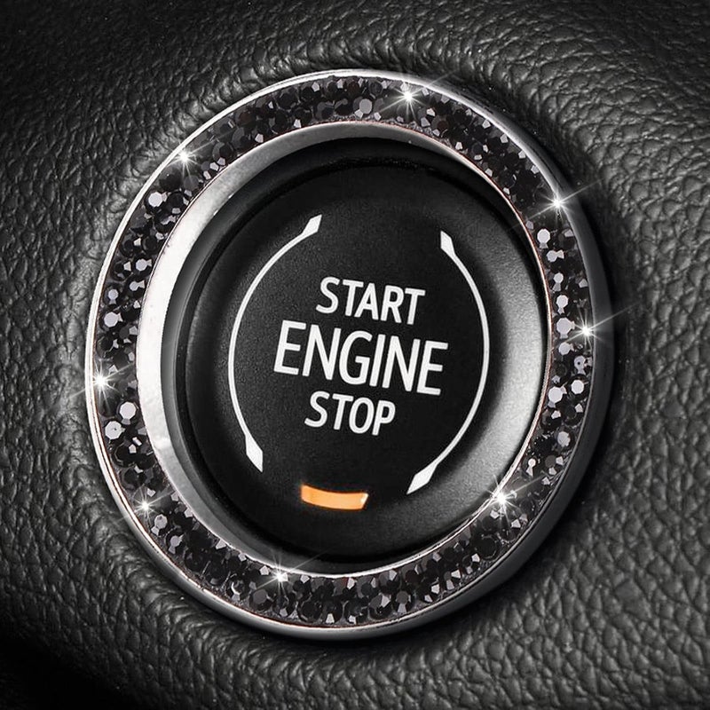 ToBeQueen Bling Push Start Button Cover Ring, Interior Crystal Diamond Rhinestone Engine Start Stop Ring Emblem Decoration Sticker, Black Bling Car Accessories for Women, Black - Image 1